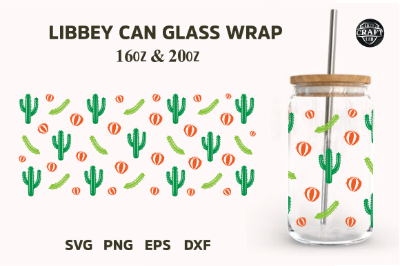 16oz Libbey Can Glass Cactus Full Wrap