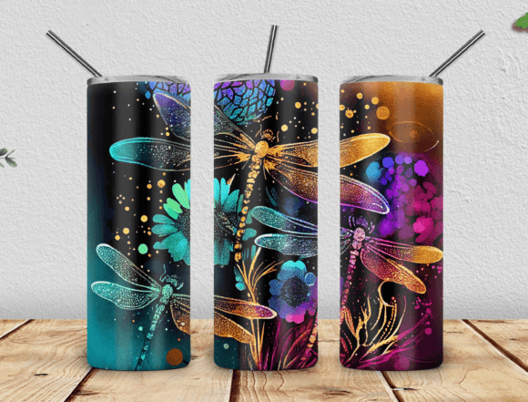 Alcohol Ink Dragonflies 20oz PNG