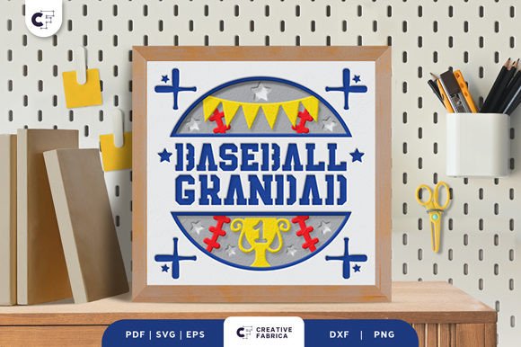 Baseball Grandad 3D Shadow Box Papercut