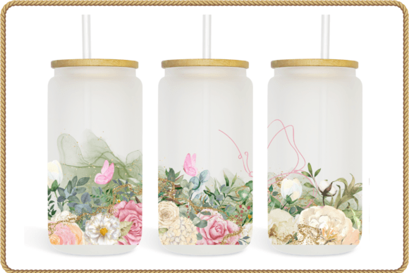 Flowers Watercolor Glitter 16oz Libbey