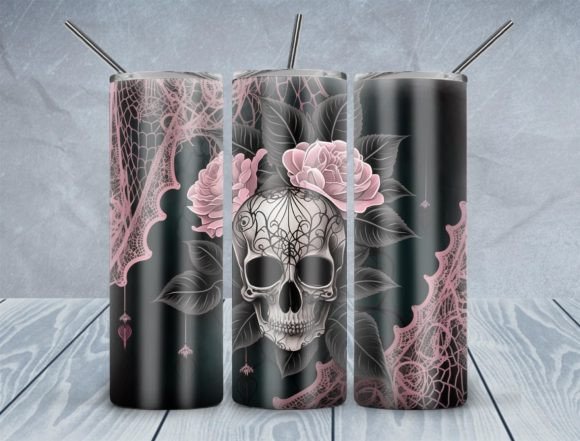 Goth Lace Skull Tumbler Design