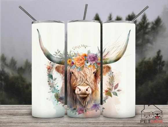 Highland Cow Flower Tumbler 20oz Skinny