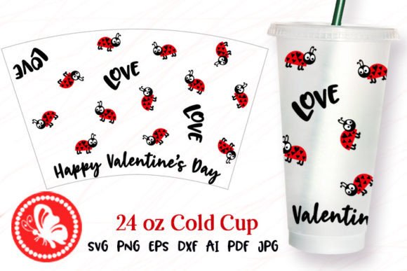 Love Print Ladybug 24OZ Cold Cup Wrap