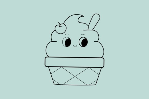 Outline Cute Ice Cream Cup