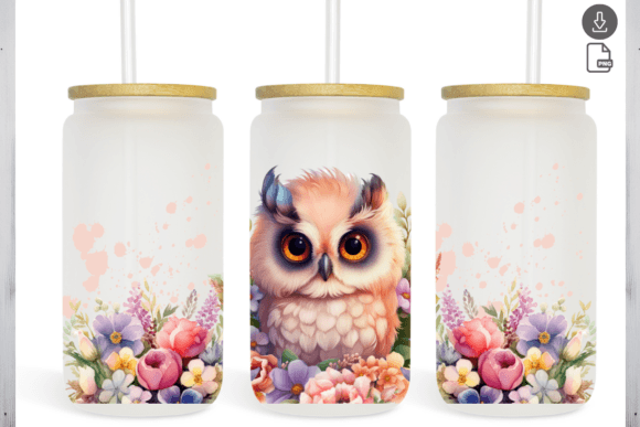 Owl Watercolor Flowers 16 Oz Tumbler