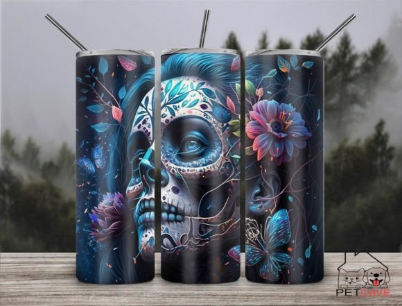 Skull and Flower 20oz Skinny Tumbler 5
