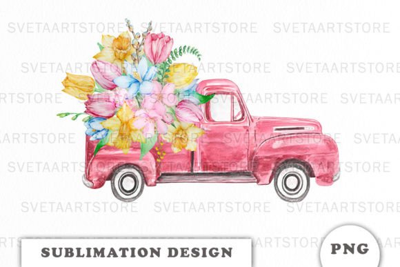 Spring Flower Pink Truck PNG
