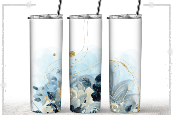 Watercolor Blue Flowers Tumbler Wrap